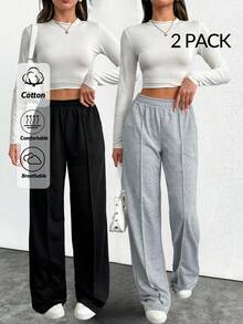 SHEIN Tall Tall Grey And Black Color Sweatpants With Elastic Waist Multipack - Multicolor - View 1