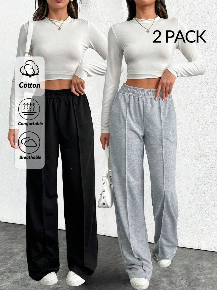 SHEIN Tall Tall Grey And Black Color Sweatpants With Elastic Waist Multipack - Multicolor - View 1