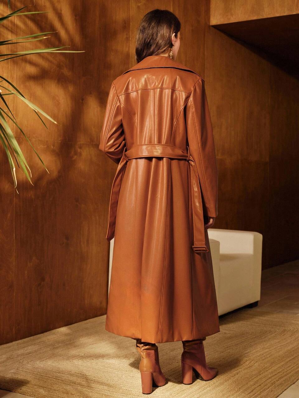 New Autumn/Winter Classic Solid Color PU Leather Jacket, Versatile Elegant Long Women's Regular Outerwear