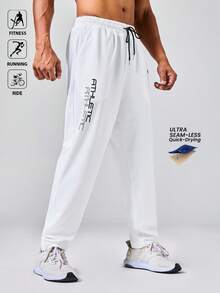 Manfinity Acti Log Men's Letter Print Drawstring Waist Pocket Casual Sports Pants Sweat Pants - White - View 7