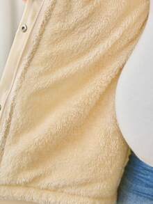 SHEIN Maternity Solid Color Long Sleeve Drawstring Waist Zipper Front Casual Hooded Winter Jacket - Beige - View 7