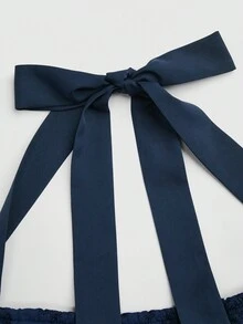 Sweetra Plus Size Women's Vacation Tie-Dye Embroidered Waist Drawstring Halter Casual Ruffle Hem Dress - Navy Blue - View 5