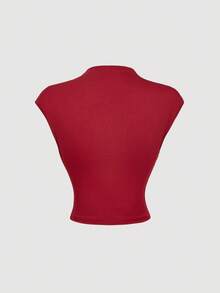 SHEIN MOD Light Yellow 2 Pieces Set: Stand Collar Top And Fitted Skirt - Burgundy - View 8