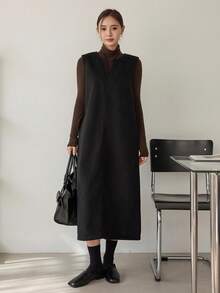 Dazy-Less Women's Loose Business Casual Sleeveless Midi Dress, Suitable For Office Commute, Autumn/Winter - Black - View 4