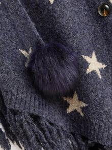 ROMWE Hippie 嬉皮波西米亚神秘女巫风格星星提花蝙蝠翼流苏下摆女式连帽开衫 - 藍色 - 查看 4