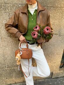 Siren Gaze Chic Brown PU Jacket For Women, 2025 New Fall Winter Clothes, Old Money Style Loose Fit Zip - Up With Patch Pockets, Elegant Casual Wear For Party/Commuting/Street Outfits, Must - Have Winter Jackets