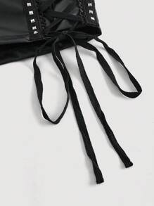 SHEIN MOD 黑色复古魅力宫廷短裤，交叉系带细节，饰有铆钉，非常适合西部风、假日风、Y2K 氛围和别致的下午茶约会 - 黑色 - 查看 4