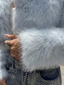 SHEIN ICON 秋冬女士夸张派对浅蓝色仿皮草大衣 - 淺藍色 - 查看 8