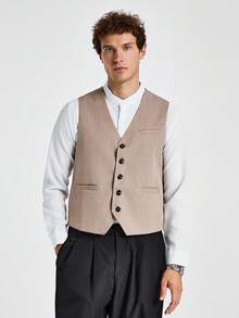 Calvornis Men's Single-Breasted Business Casual Vest (Shirt And Tie Not Included) Dress Outfits For Men Dress Shirt With Vest For Men Classy Outfits For Men Men Dress Outfit Mens Fashion Clothes - Khaki - View 1