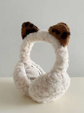 Kawaii 1pc Cute Plush Leopard Print Cat Ear Earmuffs, Y2K Stylish Design, Thick & High Quality Winter Foldable Earmuffs