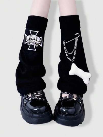 Grunge Punk 1 Paio di Calze Alte Nere Sopra il Ginocchio, Scalda Gambe Caldi per Donne