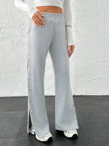 RueChic Cozy Chic Snap-Button Side Joggers - Heather Grey | Lounge In Style - Grey - View 5