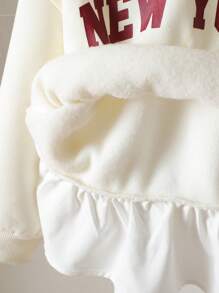 SHEIN Young Girl Letter Print Color Block 2 In 1 Thermal Lined Casual Crew Neck Long Sleeve Sweatshirt, Autumn/Winter Fall - Apricot - View 8