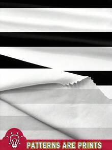 EMERY ROSE 2pcs Simple Black And White Striped Sleeveless Cropped Top And Shorts Set, Plus Size, For Summer - Black and White - View 3