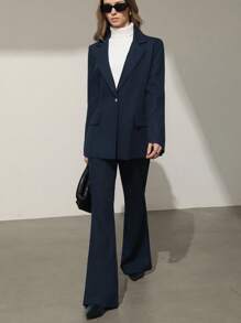 Aveloria Modichic Women's Suit Set: Jacket And Pants, New Arrival For Autumn Fall Cloth For Women - Navy Blue - View 1