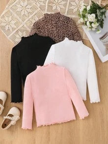 SHEIN 4 Stücke/Set Lässig Basics für Tween-Mädchen, einfarbige gestrickte elastische Langarm Unterhemd Tops, vielseitig einsetzbar, ideal für Lässig & Alltag & Schule im Herbst & Winter, Muss-haben