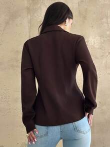 Firerie 女士休闲优雅收腰咖棕色西装外套/仿麻面料西装/收腰西装/女冬装/秋装/返校/校服/女教师装/商务休闲女装/知性优雅女装 - 咖啡棕 - 查看 7