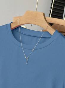 INAWLY 女士褶皱肩短袖T恤，修身剪裁，时尚百搭，春夏秋季新品 - 水鴨藍 - 查看 5