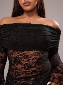 Rustia Áo cánh tay loe hở vai thanh lịch gợi cảm cỡ lớn dành cho nữ - màu đen - Xem 6