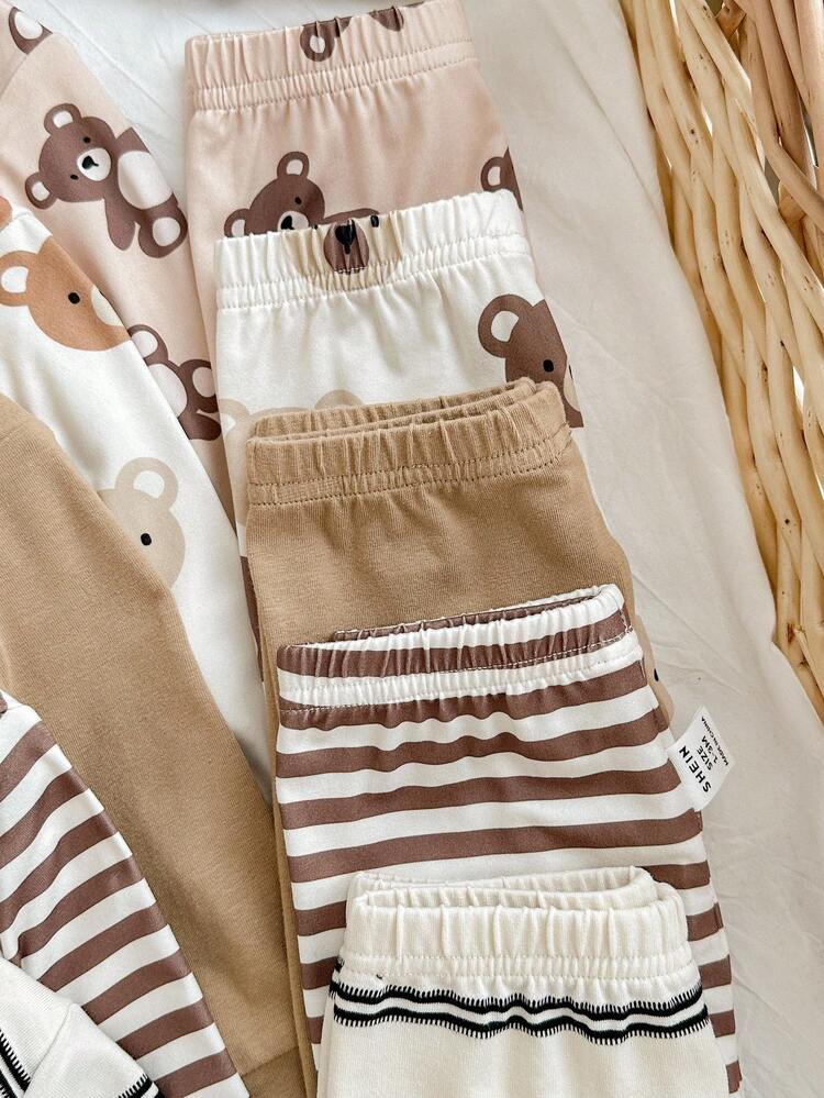 Conjunto de 15 piezas de pijama de pelele y pantalones de bebé recién nacido con estampado de rayas y dibujos animados, de uso versátil y casual - Multicolor - Añade 6