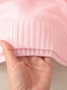 SHEIN Tween Girl Loose Casual Minimalist Comfortable Round Neck Pullover Sweater With Bow Design Fall Winter - Baby Pink - View 5