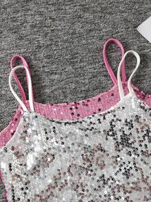 SHEIN 2件套青少年女孩休闲街头风格亮片吊带背心 - 淺粉色 - 查看 5