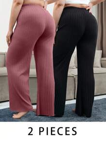 EURMUSE 100%Cotton Plus Cottnline 3 PiecesSolid Knit Pants Set - Multicolor - View 2