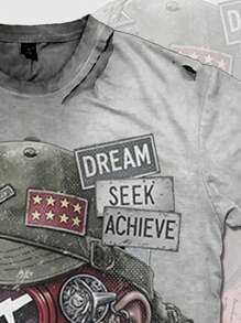 ROMWE MEN Grunge Punk Áo thun cổ tròn tay ngắn in họa tiết rách giặt cũ - Xám - Xem 6