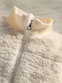 女童休闲百搭无袖外套，秋冬季女童抓绒背心，泰迪熊背心，保暖背心，冬季背心 - 米色 - 查看 6