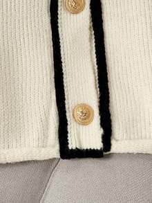 Franclia Cárdigan de punto casual y vintage con ribete de contraste y abotonadura sencilla para mujer, para otoño/invierno. Ropa universitaria y de otoño para mujer.