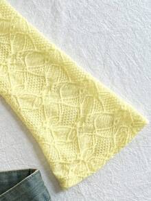 SHEIN 青少年女孩修身休闲简约舒适露肩喇叭袖长袖T恤 - 黃色 - 查看 3