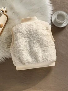 女童休闲百搭无袖外套，秋冬季女童抓绒背心，泰迪熊背心，保暖背心，冬季背心 - 米色 - 查看 2