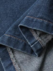 DAZY 女式夏季泡泡袖翻领收腰牛仔连衣裙 - 藍色 - 查看 9