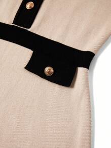 Ellevyn Women's Elegant Commuter Button Decor Short Knit Sweater Dress,Women's Winter Sweater, Winter Clothes