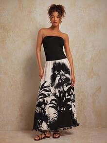 Travachic 女士修身花卉印花连衣裙，时尚夏季 - 黑色 - 查看 6