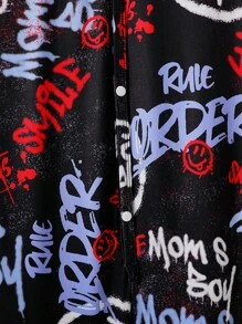 Men's Long Sleeve & Pants Hooded Jumpsuit With Smiling Face Graffiti Elements, In Red & Blue Colors, Combining Vibrant Street Style, Casual & Exaggerated Dynamic Look Hooded Pajamas, Fall