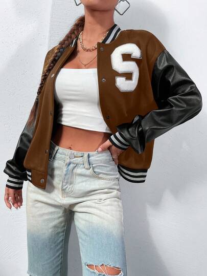 Flirla 户外休闲字母印花长袖女式夹克