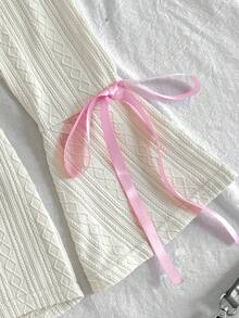 SHEIN Tween Girl Fitted Casual Minimalist Comfortable Off Shoulder Contrast Color Bowknot Jumpsuit