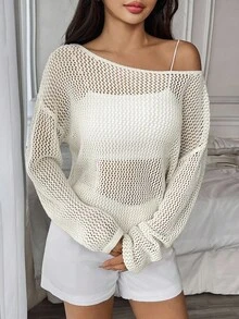 Flirla Women's Solid Color Hollow-Out Casual Sweater