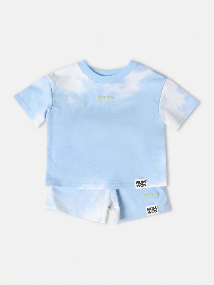 Tie Dye T-Shirt And Shorts Co-Ord Set With Cloud Pattern