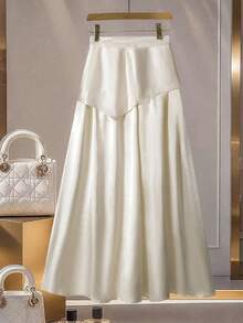 Modelyn Elegant Satin Apricot Color Women's Skirt Fall Cloth For Women