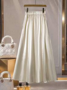 Modelyn Elegant Satin Apricot Color Women's Skirt Fall Cloth For Women