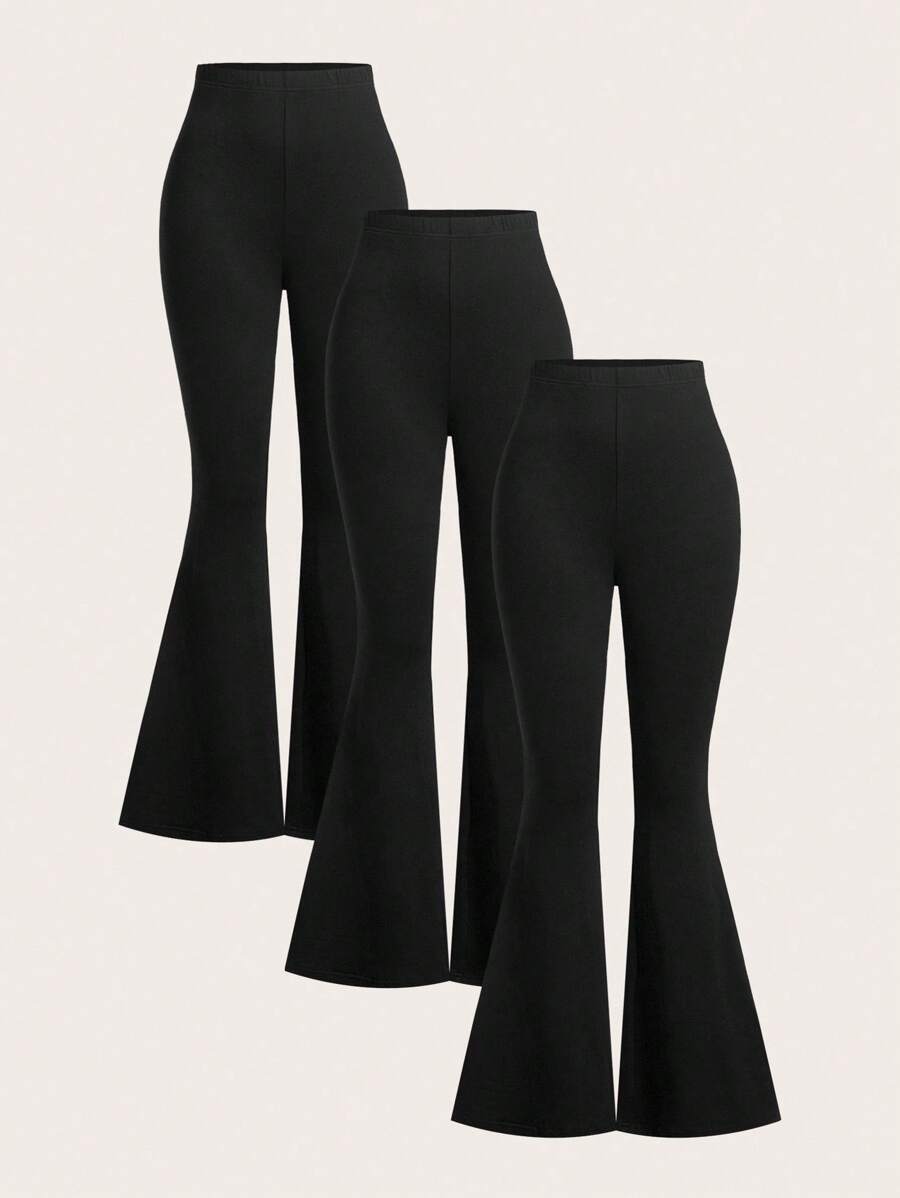 SHEIN EZwear 3pcs Women High Waist Skinny Flare Leg Pants Set - Black - View 1
