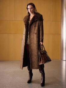 MOTF PREMIUM DOUBLE BREASTED BELTED FAUX FUR COAT - Mocha Brown - View 7