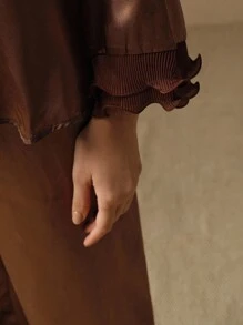 Anewsta 多层蕾丝缎面女士睡衣套装，适合节日、度假、冬季穿着 - 咖啡棕 - 查看 5