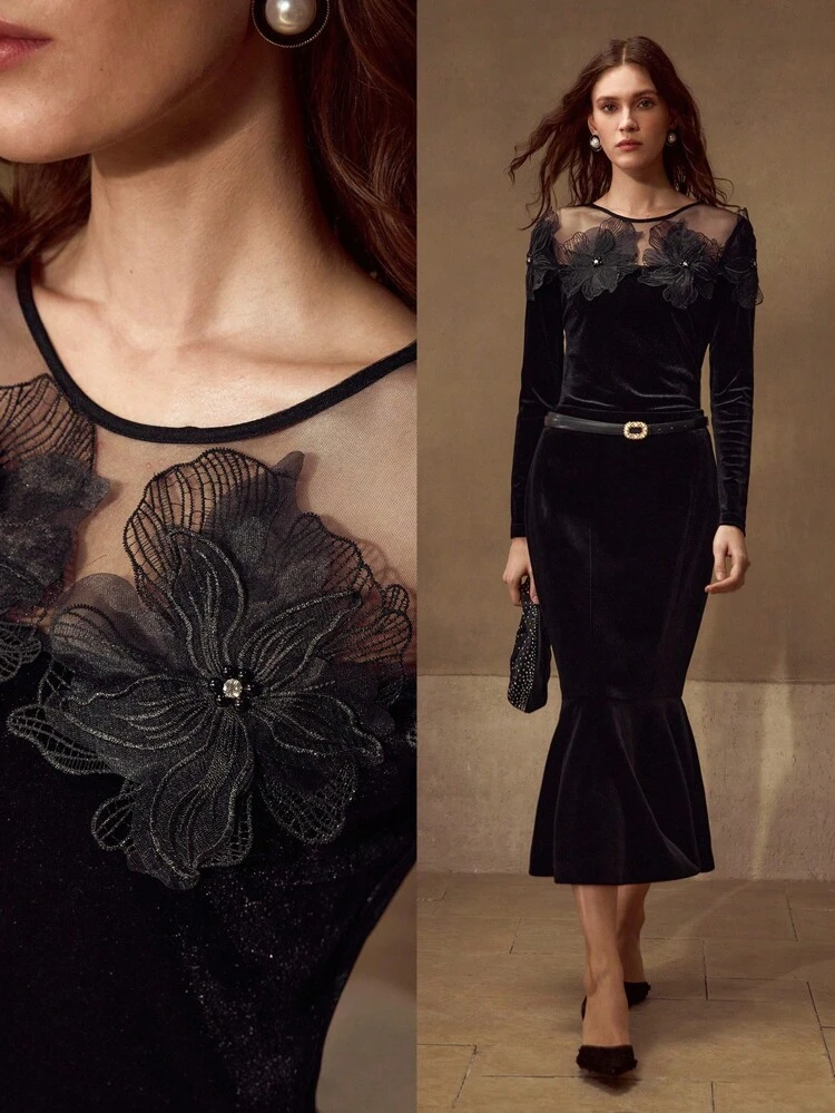 STEREO FLORAL CONTRAST MESH TOP
