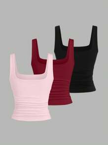 Sweetra Women's Solid Color Minimalist Sleeveless Tank Top, Everyday Wear - Multicolor - View 2