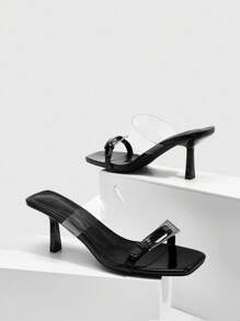 CUCCOO SZL Women's Metallic Buckle Square Toe Fashion High Heel Sandals - Black - View 6