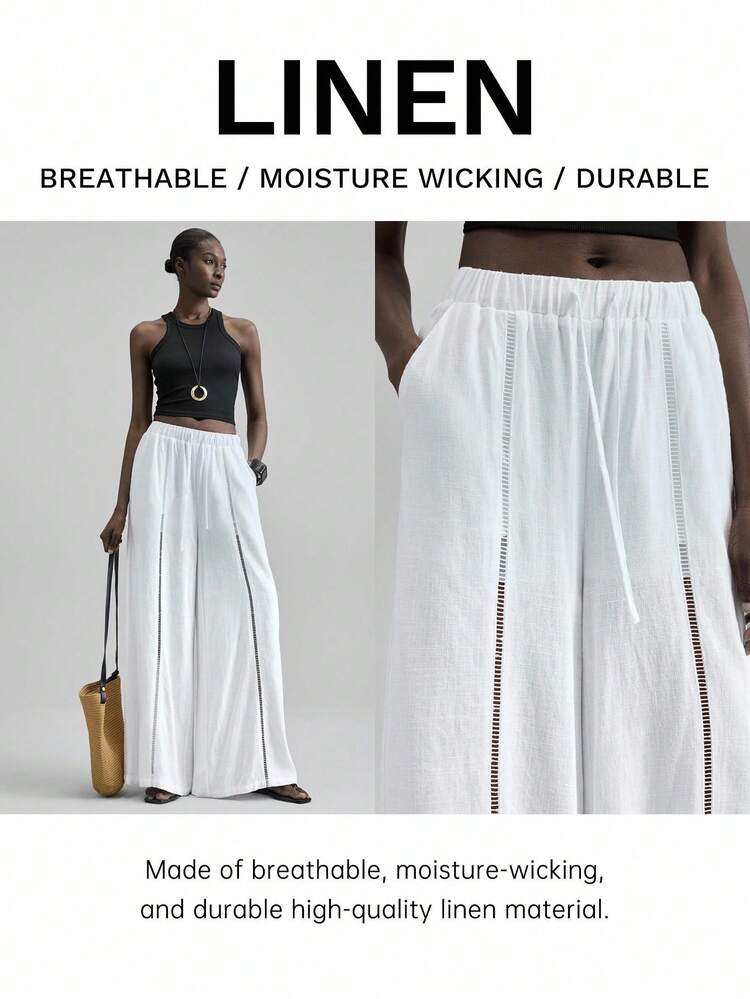 2025 Linen Fabric, Autumn/Winter All Season, Autumn Wear, Winter Clothing, Back To School, Halloween Women's Apparel, Christmas, Women's Teacher Uniform, Night Out Attire, Business Casual Pants With Drawstring Elastic Waist And Ruffle Hem