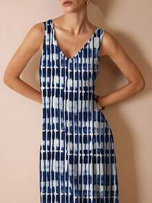 Shutterstock Glamance Women's Fashionable Elegant Casual Printed Sleeveless Dress - Blue - View 4